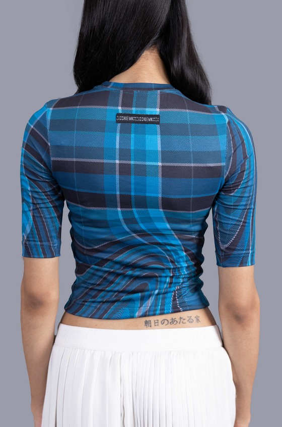 Women's fitted t-shirt  in madras checks pattern (Blue)