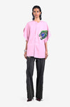 Hand-embroidered leaf kaftan top - Pink