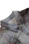 Oversized unisex jacket with hand-painted dark mud-washed surface (Indigo)