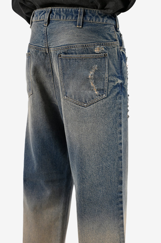 Ombre mud-washed denim (Indigo)