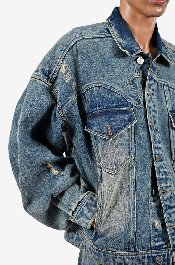 Indigo mud-washed denim jacket