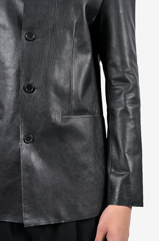 Straight fit raw-edge leather blazer