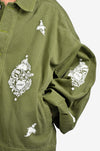 Hand-embroidered chikankari denim jacket (Olive green)
