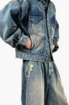 Indigo mud-washed denim jacket