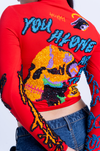 Handcrafted 'Return Of The Gorilla' Crop Top (Red)
