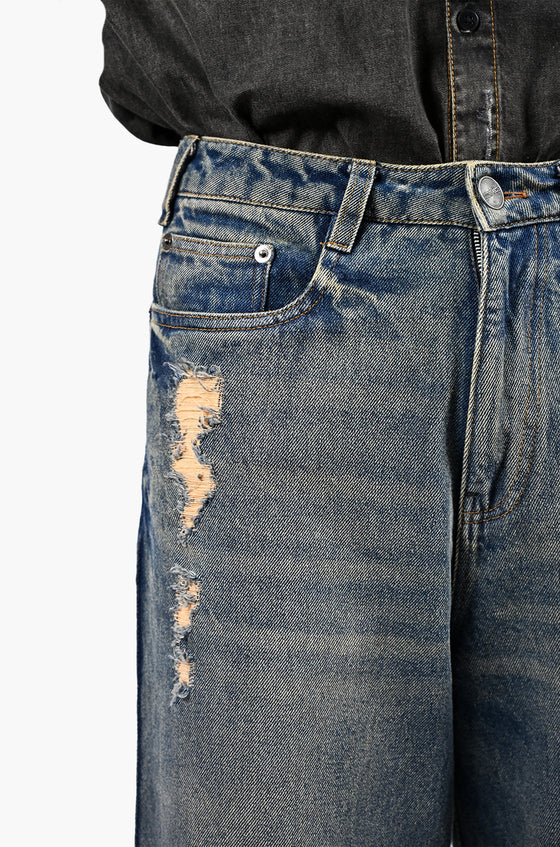 Ombre mud-washed denim (Indigo)