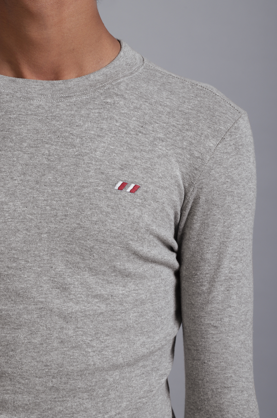 SuperHUEMN Striped Fitted Thumbhole T-shirt (Melange Grey)