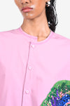 Hand-embroidered leaf kaftan top - Pink