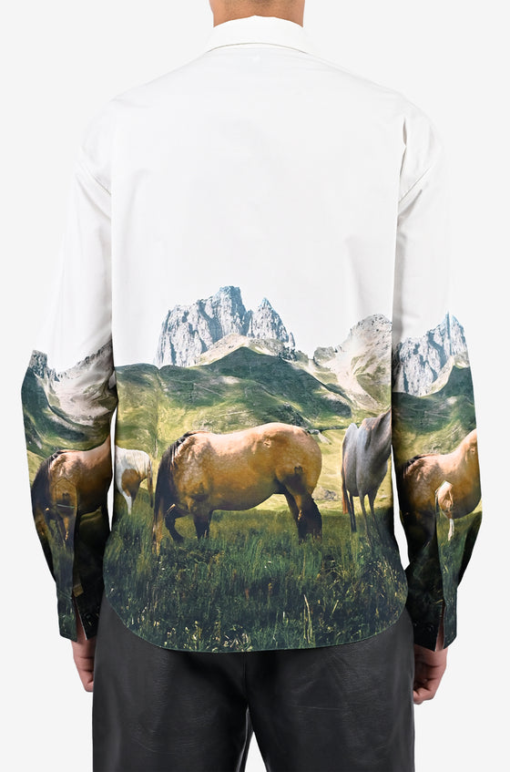 Open fields printed cotton shirt - White