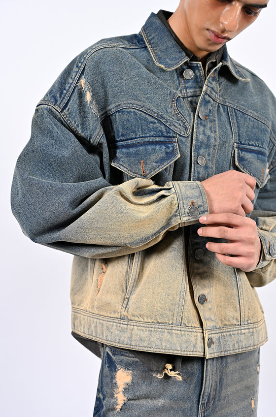 Indigo-Ombre wash denim jacket