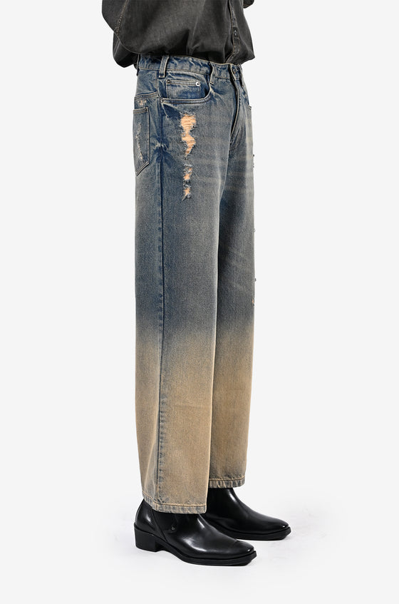Ombre mud-washed denim (Indigo)