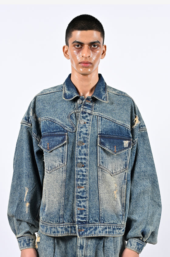 Indigo mud-washed denim jacket