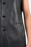 Straight fit raw-edge leather longline sleeveless jacket