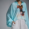 Cropped oversized 'censored' shirt - Powder Blue