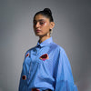 Hand-embroidered 'Blood' motif pinstriped shirt - Blue