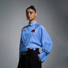 Hand-embroidered 'Blood' motif pinstriped shirt - Blue