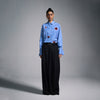 Hand-embroidered 'Blood' motif pinstriped shirt - Blue
