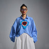Hand-embroidered 'Blood' cropped shirt - Pinstriped