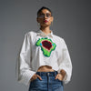 Hand-embroidered 'Blood' cropped shirt - White