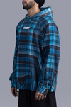 Oversized unisex hoodie in madras checks pattern (Blue)