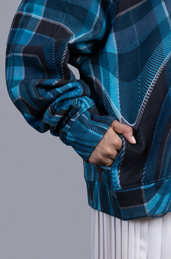 Oversized unisex hoodie in madras checks pattern (Blue)