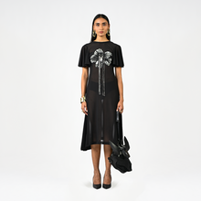  Sculpted black hand-embroidered lycra dress