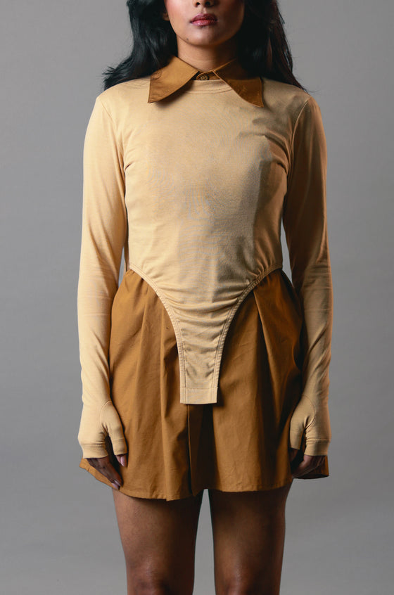 SuperHUEMN 'Sand' Crater Cutout Detail Shirt Dress (Cinnamon Brown)