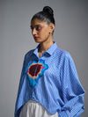 Hand-embroidered 'Blood' cropped shirt - Pinstriped