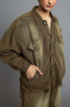 SuperHUEMN 'Sand' Washed Distressed Denim Jacket (Olive Brown)
