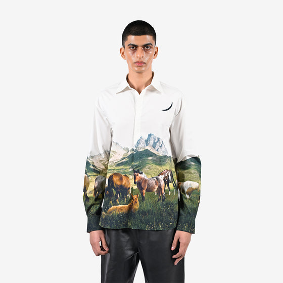 Open fields printed cotton shirt - White