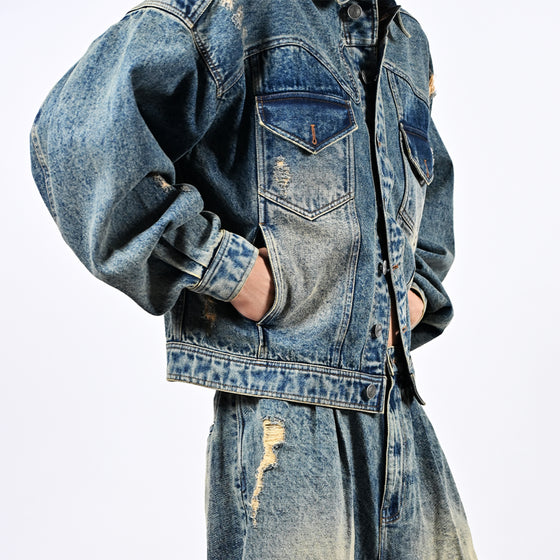 Indigo mud-washed denim jacket