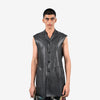 Straight fit raw-edge leather longline sleeveless jacket