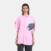 Hand-embroidered leaf kaftan top - Pink