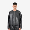 Oversized raw-edge leather bomber jacket