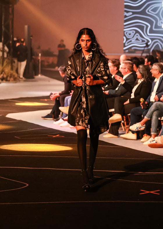 Straight fit raw-edge leather longline sleeveless jacket