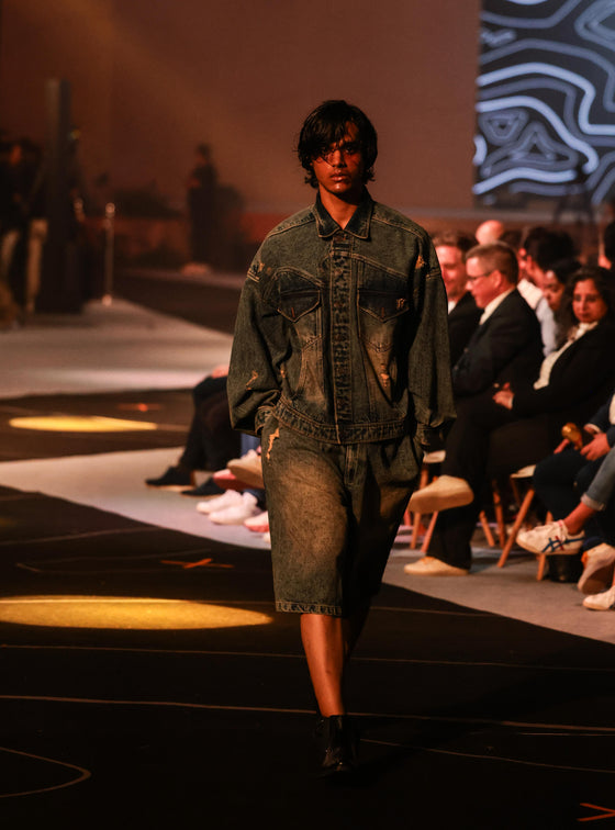 Indigo mud-washed denim jacket