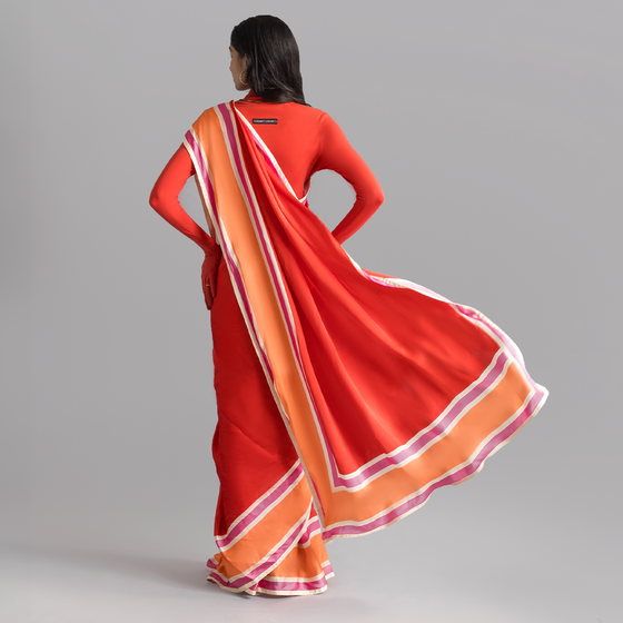 The Racer Stripe Sari (Red)