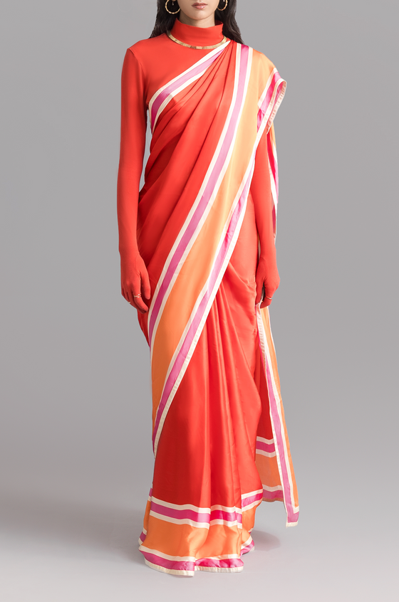 The Racer Stripe Sari (Red)