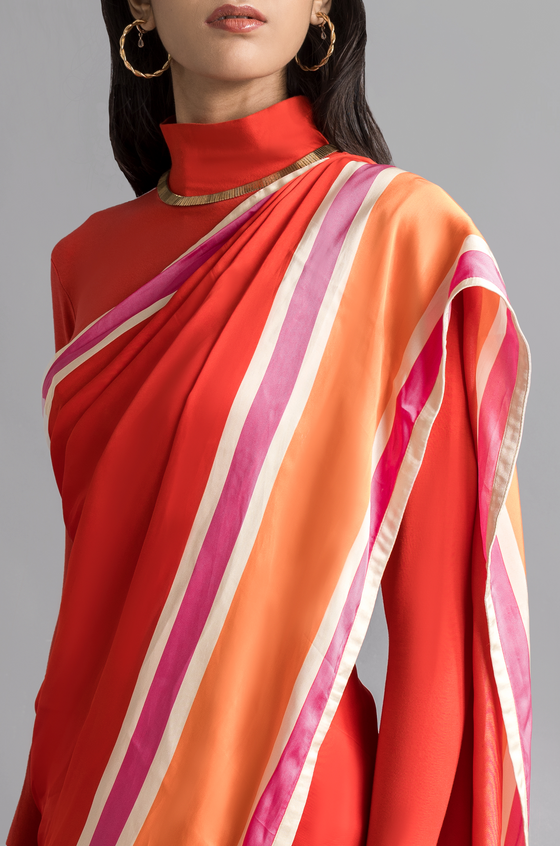 The Racer Stripe Sari (Red)