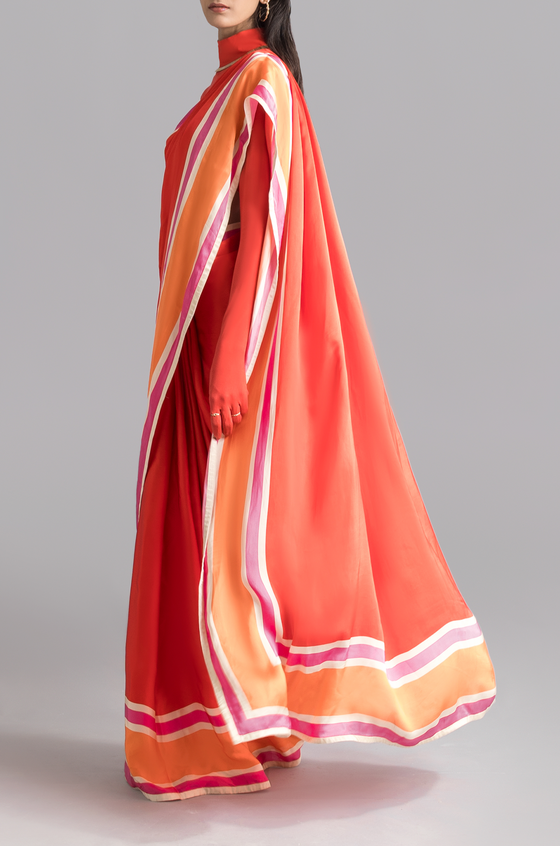 The Racer Stripe Sari (Red)