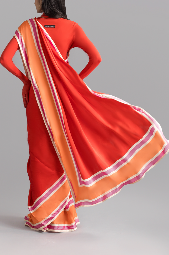 The Racer Stripe Sari (Red)