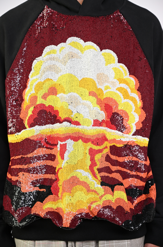 Hand embroidered sequined 'Visions' hoodie (Black)