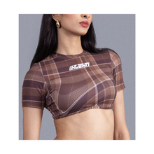  Cropped t-shirt in madras checks pattern (Brown)