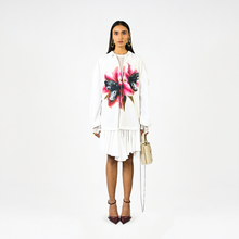  Fanged floral printed ruffle-edged shirt dress