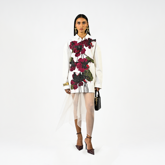 Fanged floral cotton shirt - White