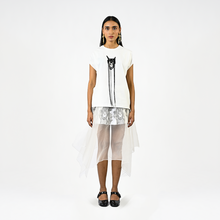  Hand-embroidered canine top with hanging silk threads (Women's) - White