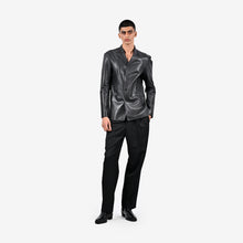  Straight fit raw-edge leather blazer