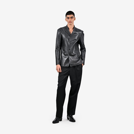 Straight fit raw-edge leather blazer
