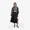 Oversized raw-edge cropped leather bomber jacket