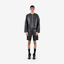  Oversized raw-edge leather bomber jacket
